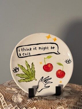 Handmade “I Think It Might Be a Cult” Cottagecore Ceramic Plate Witchy Decor